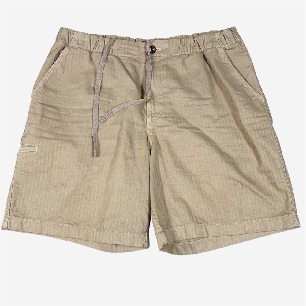 Finisterre Men's Herringbone Organic Cotton Khaki Drawstring Shorts Elastic 36x6